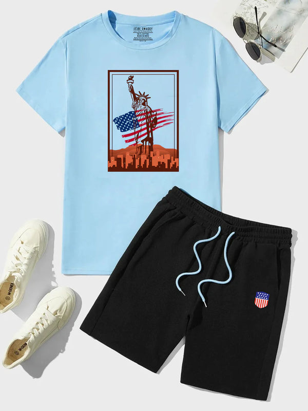 USA Sky Blue T-Shirt & Short Combo
