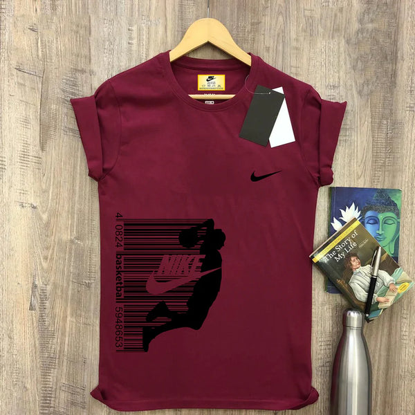 Nike Barcode Maroon Men’s Cotton T-Shirt