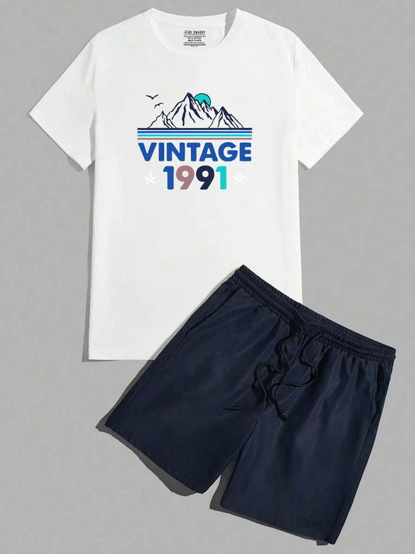 VINTAGE 1991 White T-Shirt & Short Combo